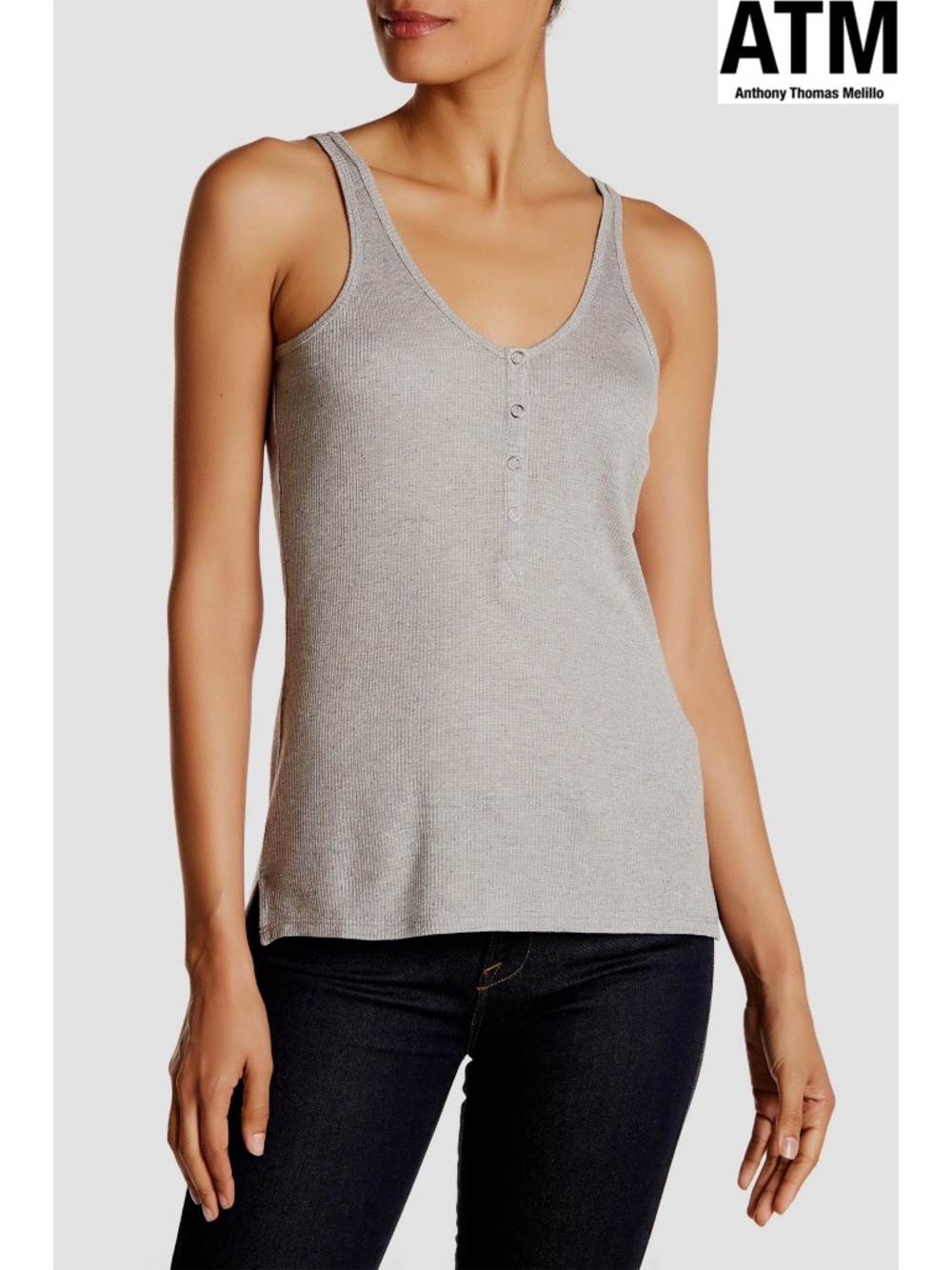 ATM WOMEN NWT $245 SPARKLE WRESTLER HENLEY GREY/GOLD TANK. SIZE S